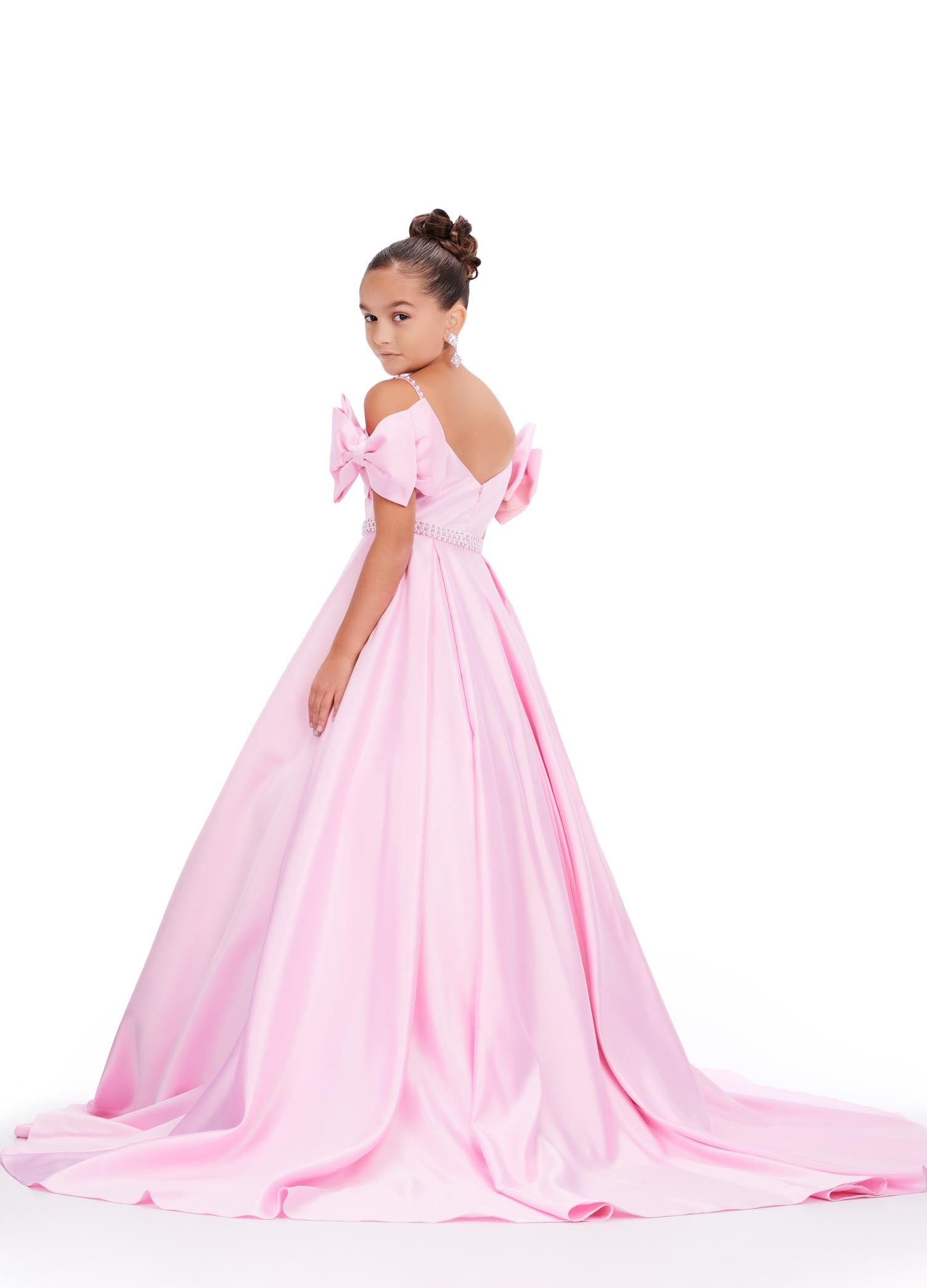 Pink satin ball clearance gown