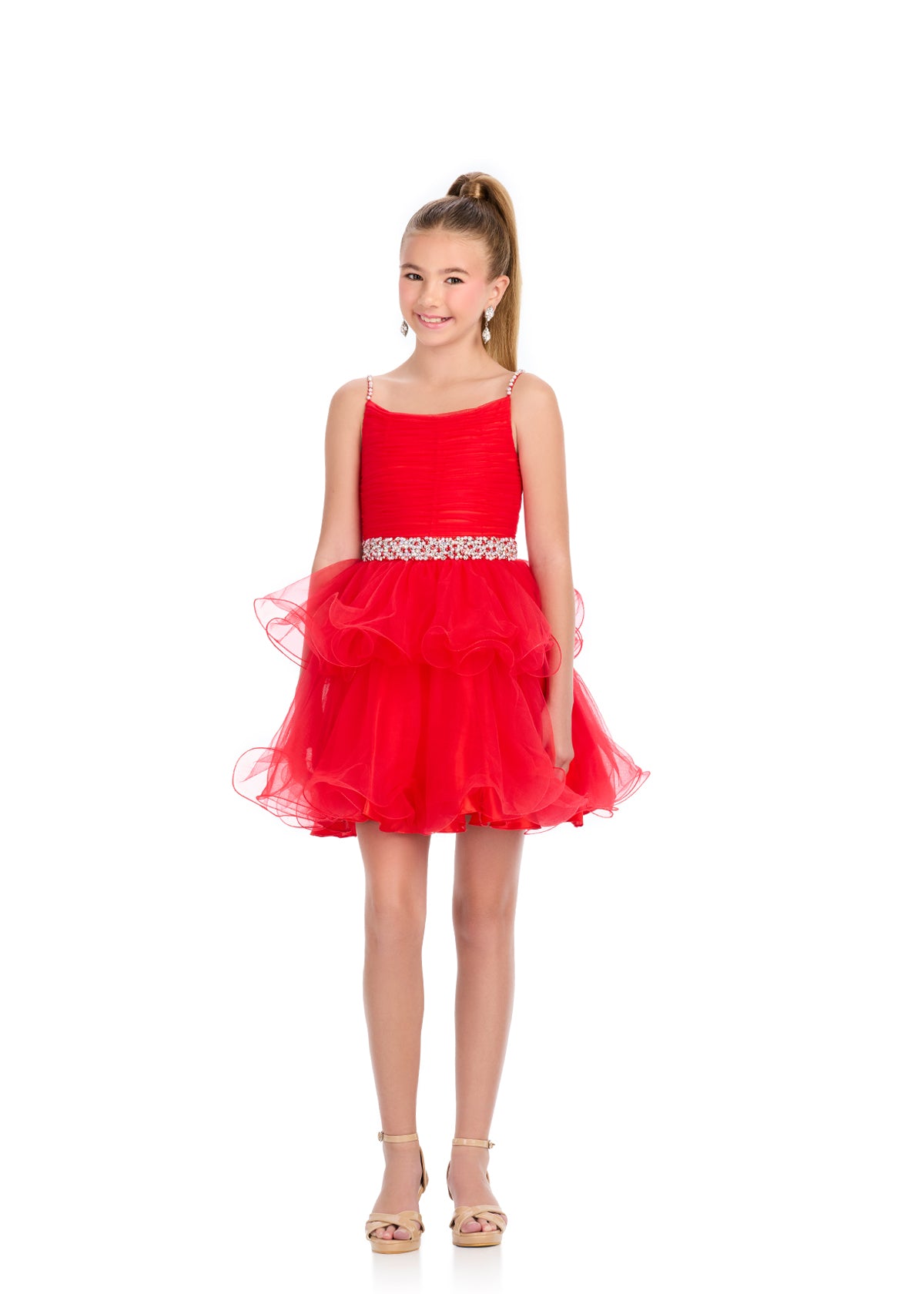 Elevate your little girl's special occasion style with the Ashley Lauren 8279 Girls Short Tulle Cocktail Dress. This stunning dress features delicate embellished spaghetti straps and waistline, adding a touch of glamour to the classic tulle design. Perfect for any formal event or celebration, this dress is a must-have for your child's wardrobe.

Colors:&nbsp; Red, Black, Neon Pink, White

Sizes:&nbsp; 2-16