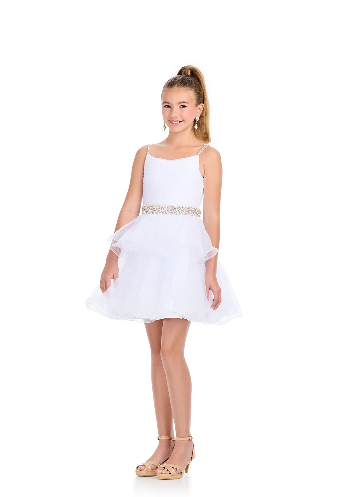 Elevate your little girl's special occasion style with the Ashley Lauren 8279 Girls Short Tulle Cocktail Dress. This stunning dress features delicate embellished spaghetti straps and waistline, adding a touch of glamour to the classic tulle design. Perfect for any formal event or celebration, this dress is a must-have for your child's wardrobe.

Colors:&nbsp; Red, Black, Neon Pink, White

Sizes:&nbsp; 2-16