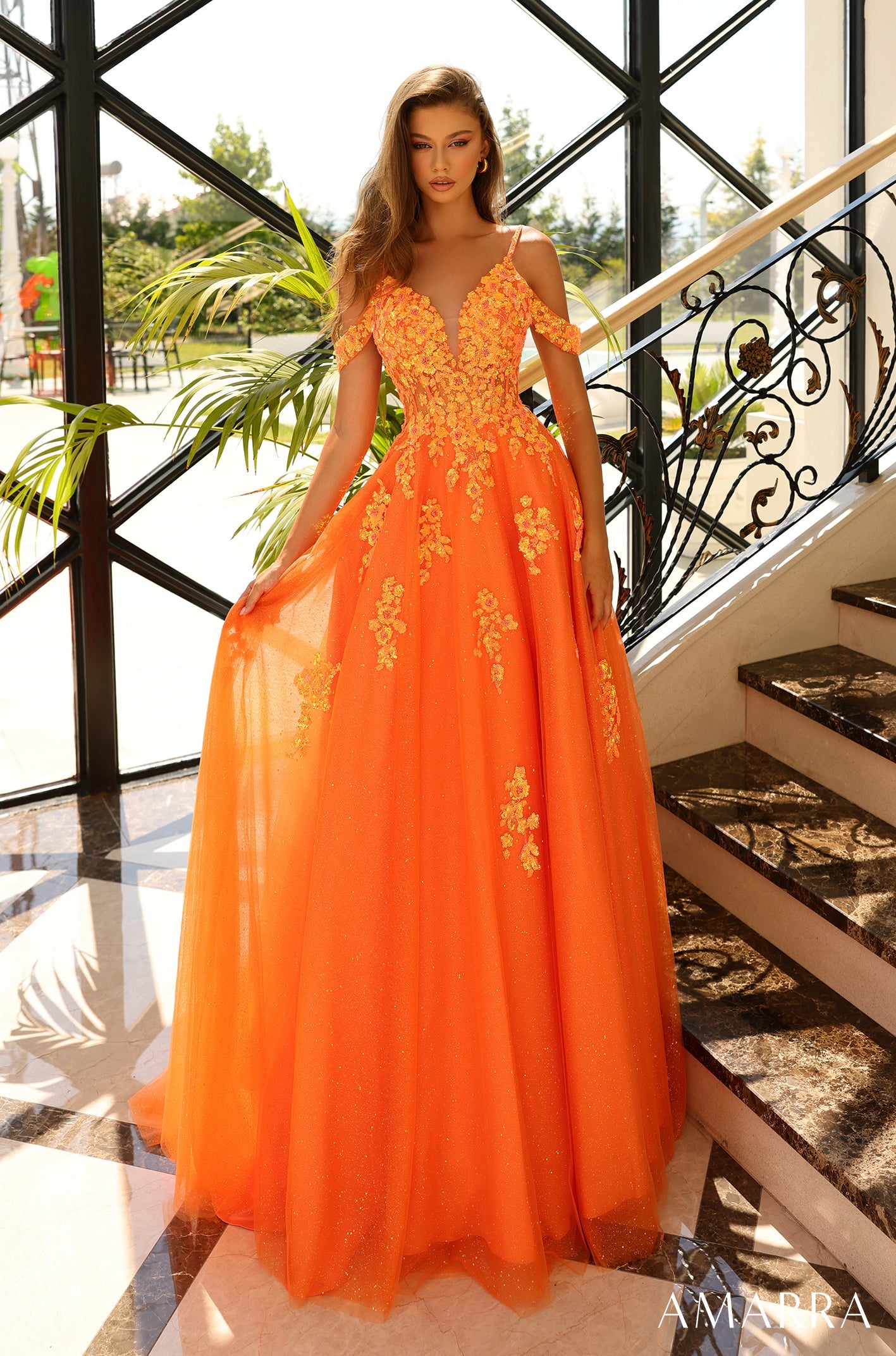 Blue and Orange Prom Dresses