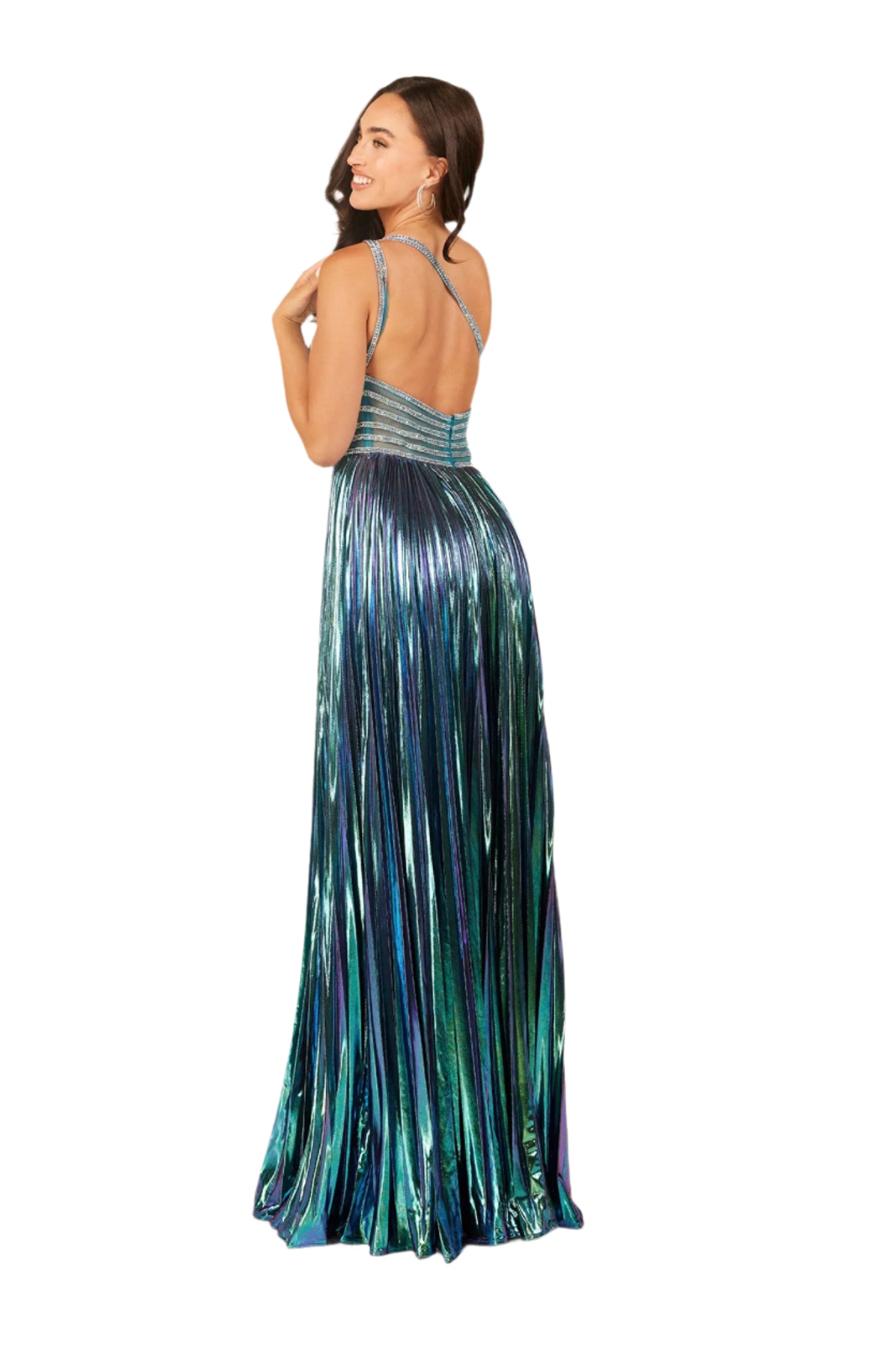 Elegant and stylish, the Abby Paris 90289 Metallic Pleated Maxi Slit Prom Dress is a must-have for any formal occasion. The one shoulder design and crystal embellishments add a touch of glamour, while the pleated skirt and side slit provide maximum comfort and effortless movement. Stand out in this stunning formal gown.

Sizes: 0-12

Colors: Teal