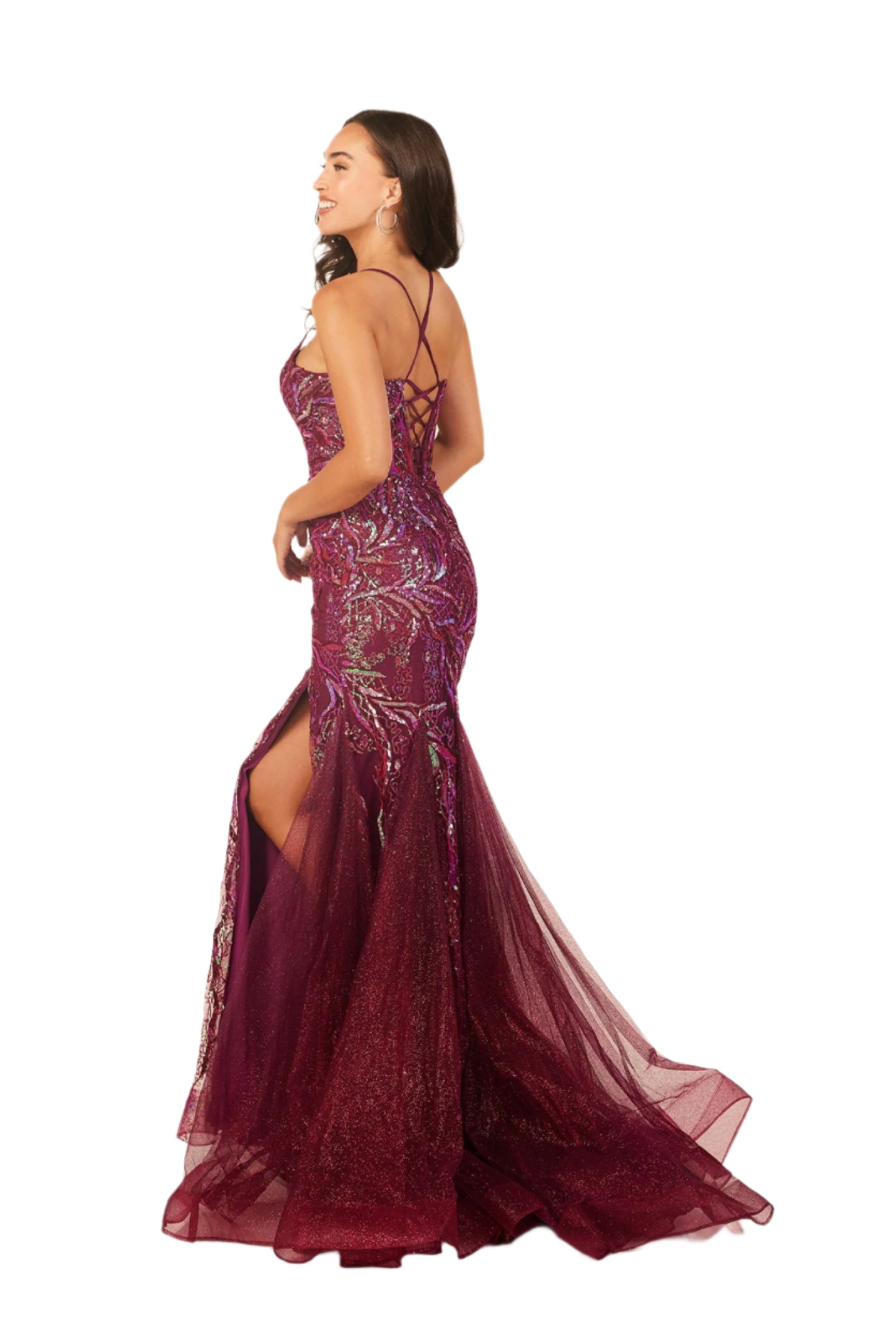 This Abby Paris 90332 dress features a sequin corset top and a mermaid slit skirt, creating a stunning look for prom, formal events, or evenings out. The v-neckline adds a touch of elegance, while the figure-hugging design accentuates your natural curves. Stand out in style with this eye-catching dress.

Sizes: 0-12

Colors: Magenta, Pink