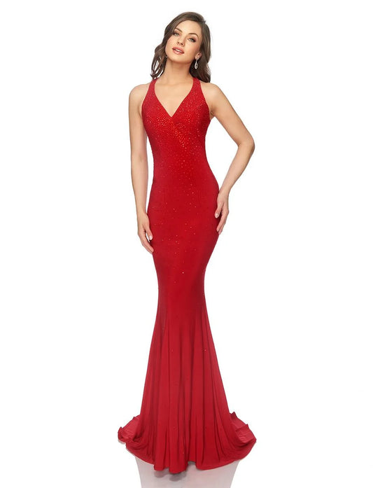 Abby Paris 981010 Size 10 Hot Red Long Fitted Prom Dress Jersey Formal Gown&nbsp;