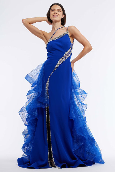 blue asymmetrical prom dress