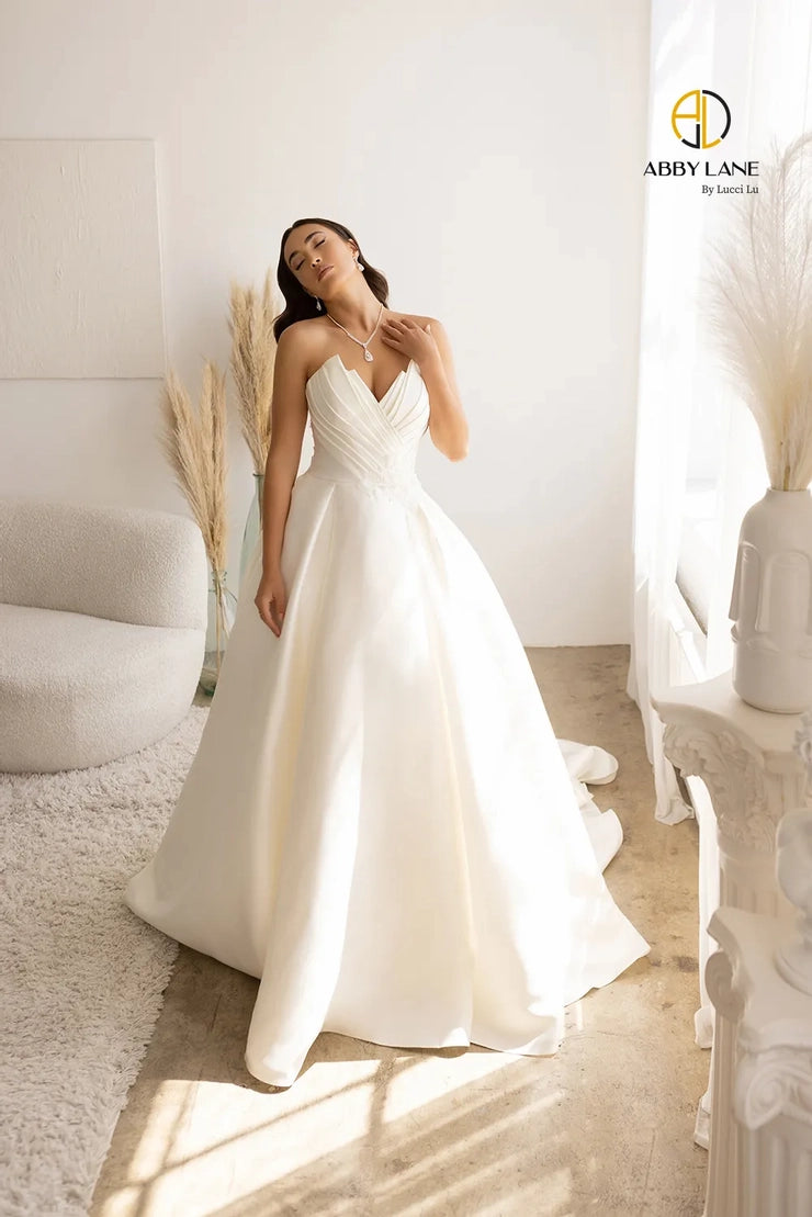  Strapless Long Satin Wedding Dresses for Bride A Line