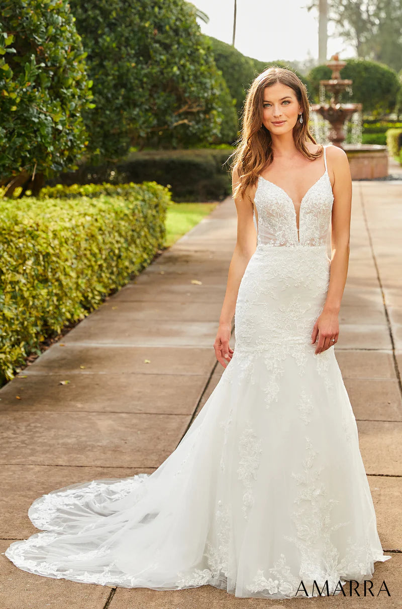 Spaghetti Strap Fit and Flare Wedding Dress