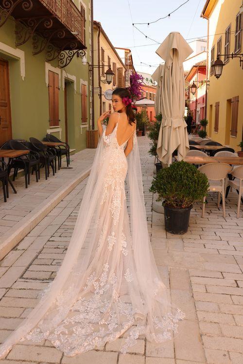 Amarra Bridal "Elizabeth" 84377 Sequin Lace Fitted Wedding Dress Cape Sleeve Bridal off the shoulder
