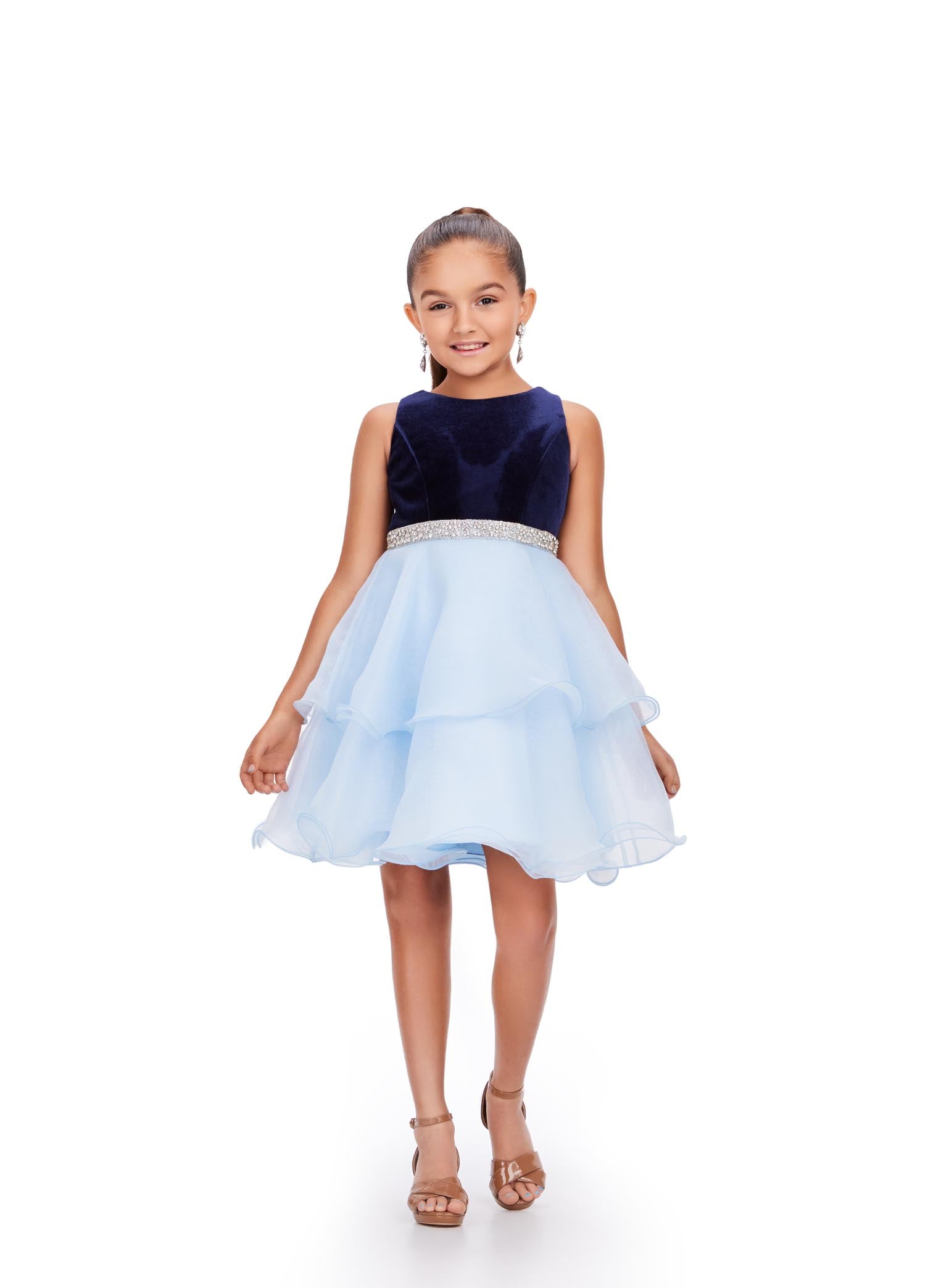 Ashley Lauren Kids 8216 Velvet Bustier And Organza Skirt Beaded Detail Crew  Neckline Cocktail Dress