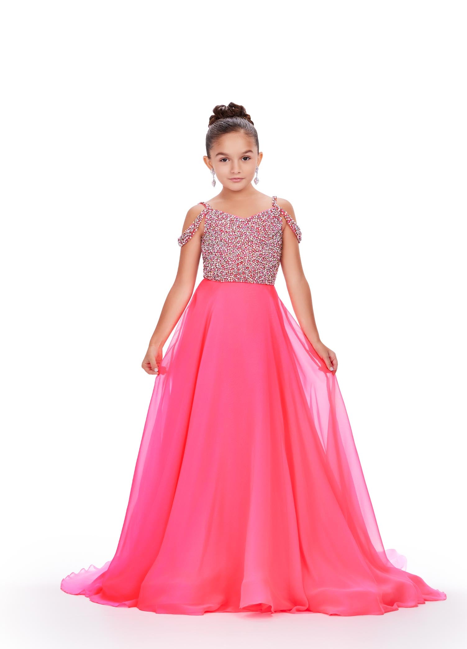 Ashley Lauren Kids 8180 Girls High Neckline Ball Gown with Organza Ruf –  Glass Slipper Formals