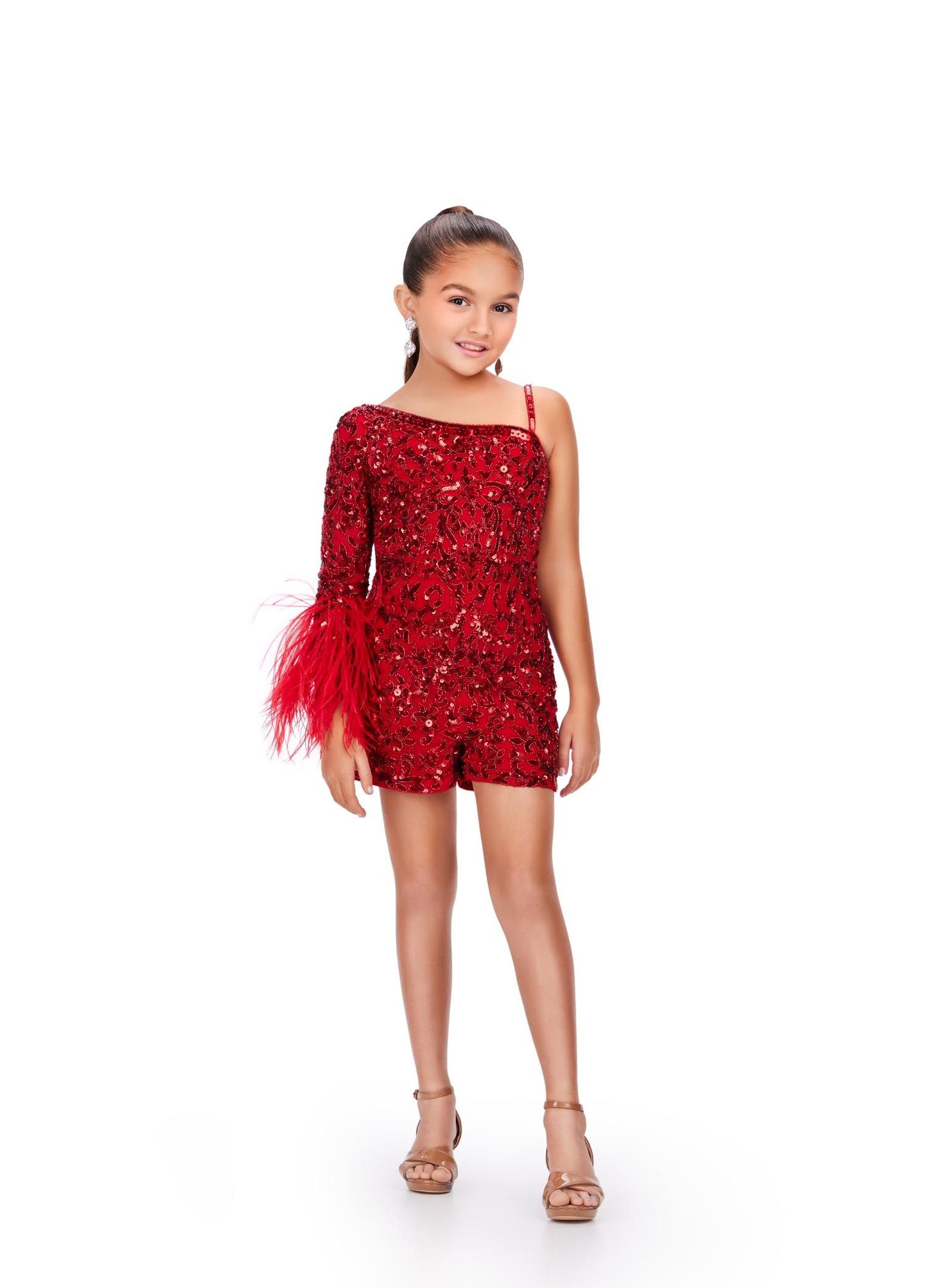 Ashley Lauren Kids 8192 Girls Pageant Romper One Shoulder Long Sleeve –  Glass Slipper Formals