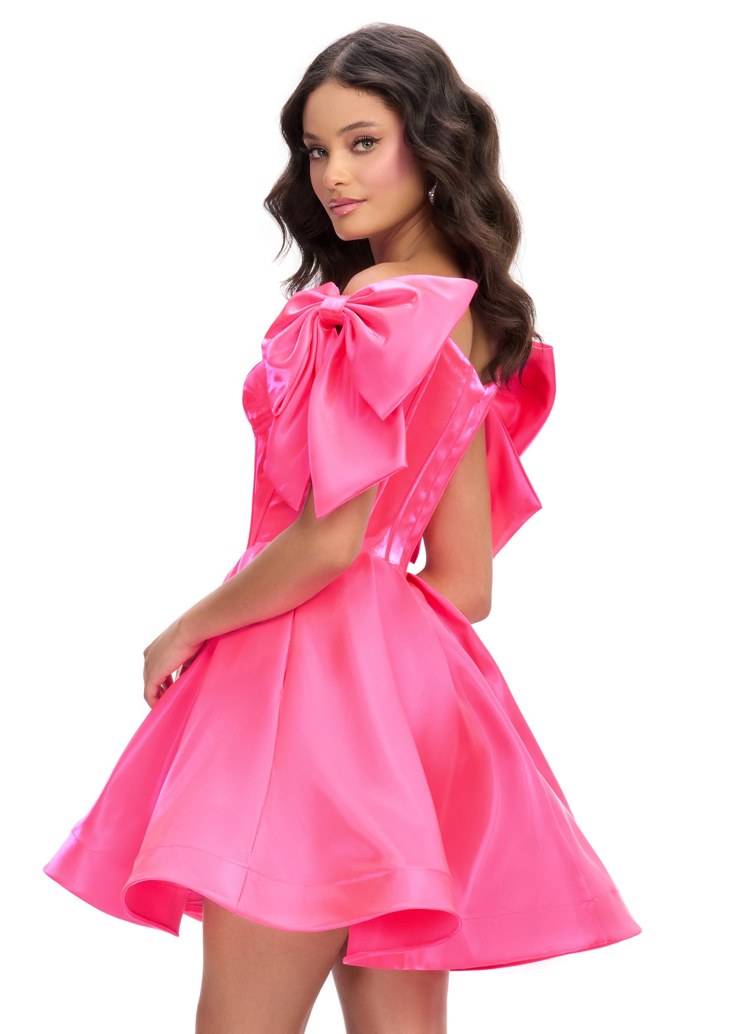 Turn heads in the playful and flirty Ashley Lauren 4788 cocktail dress. The unique corset bodice, off-the-shoulder design, and bow straps add a touch of fun to this A-line dress. Perfect for any special occasion, the short skirt will have you dancing the night away (and looking fabulous!