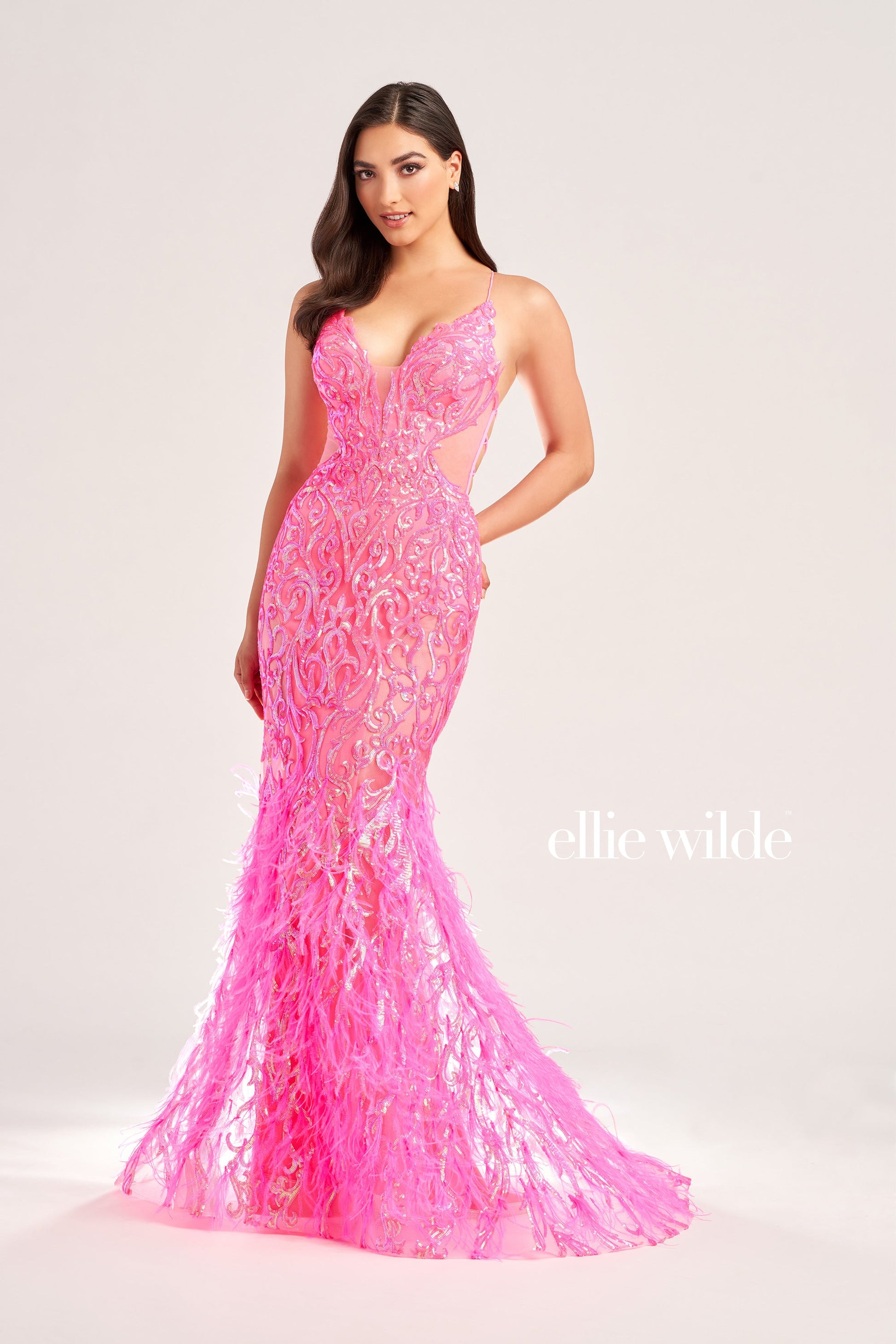 Ellie Wilde EW35006 Size 2 Iris Sheer Sequin Prom Dress Backless Gown –  Glass Slipper Formals