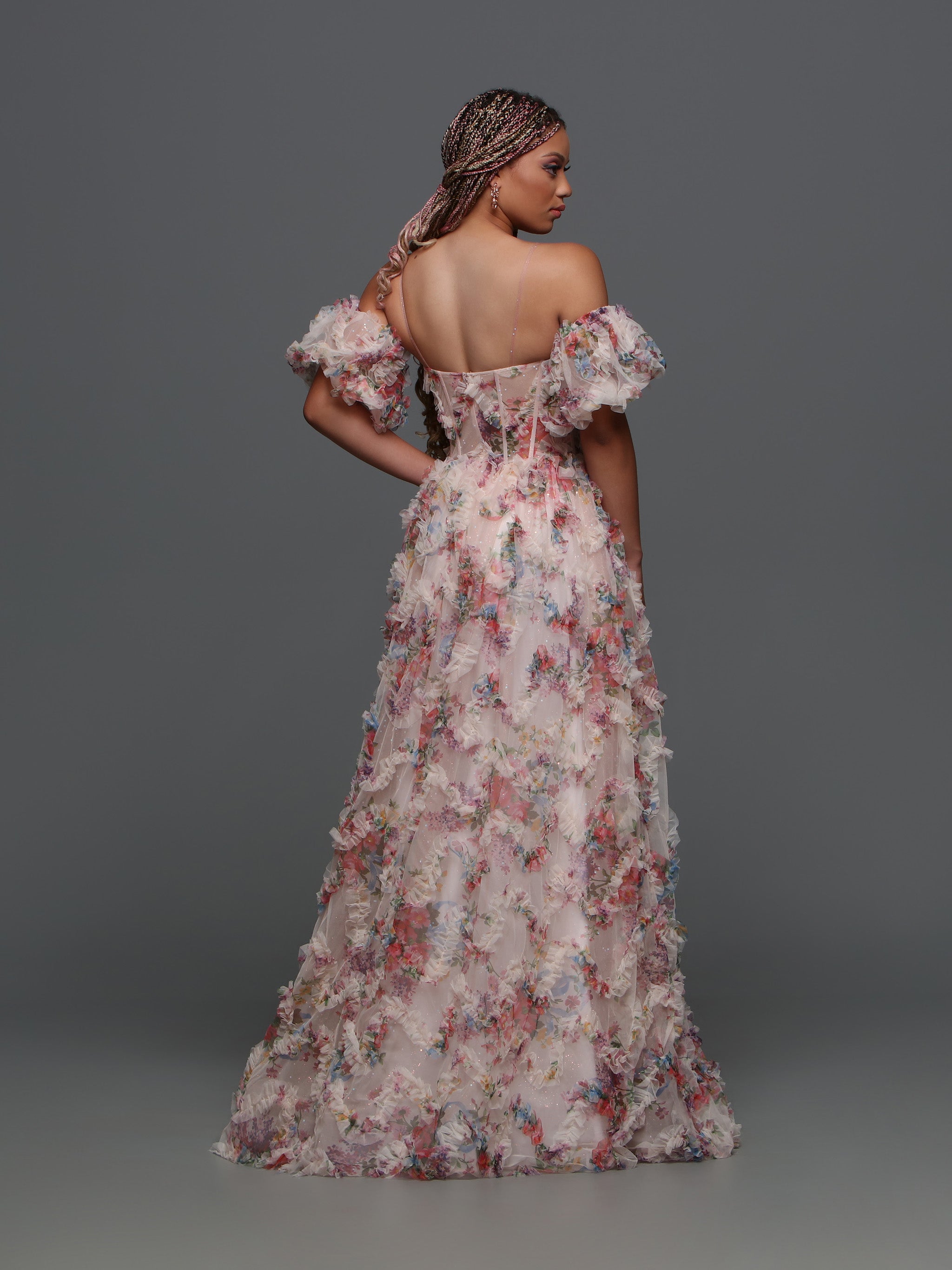 Pink Floral Print Strapless Prom Dresses