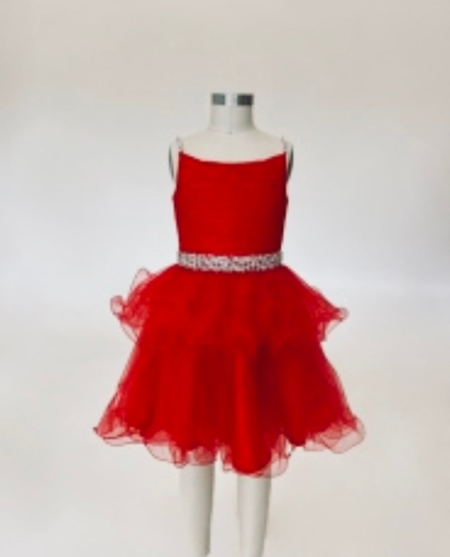 Ashley Lauren 8279 Girls Short Tulle Cocktail Dress Embellished Spaghetti Straps and Waistline