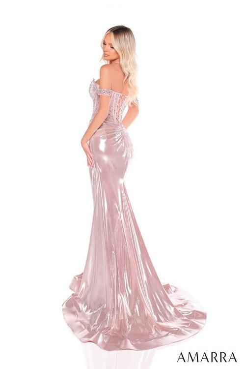 Amarra 88254 size 8 Blush Metallic Prom Dress Fitted Off The Shoulder Gown With Beaded Corset Bodice (Copy)