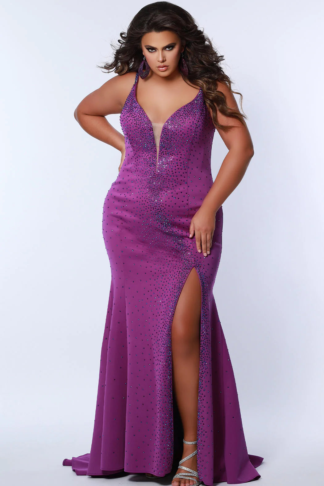 Ladivine CD252 Long Shimmer A Line Maxi Slit Ballgown Corset Prom Dress  Plus Size Formal Gown