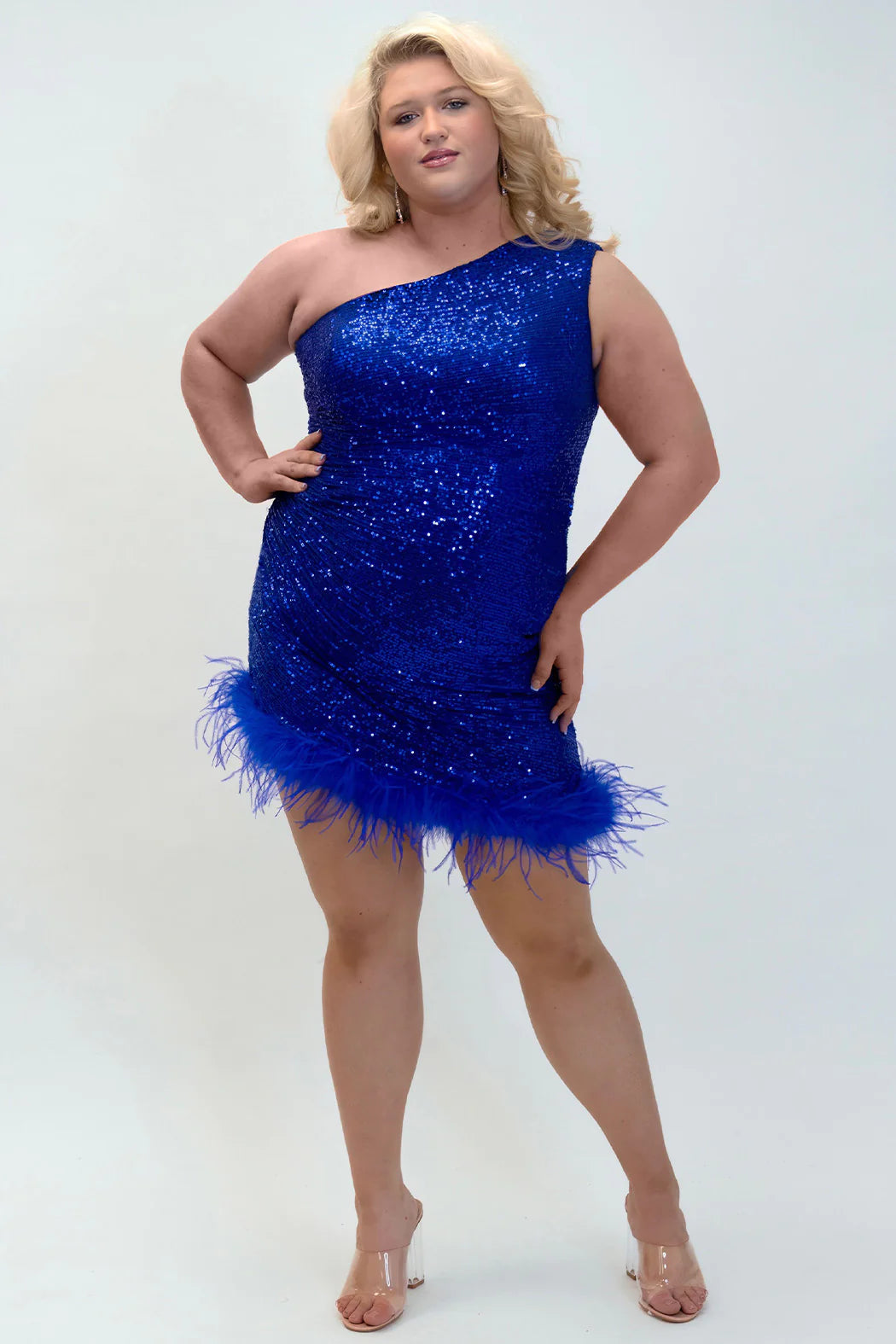 Plus size feather cocktail hot sale dress