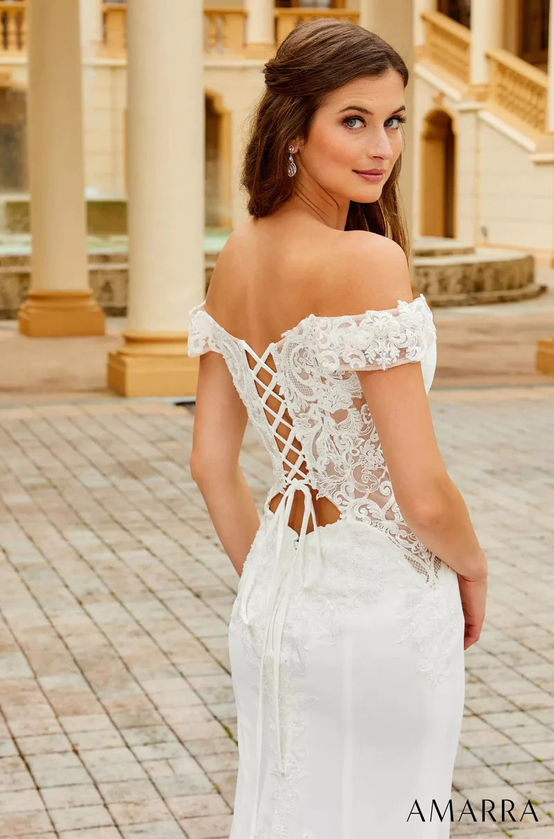 Amarra Bridal 84228 Emily A-Line Plunging Neckline V-Back Floral Wedding  Gown