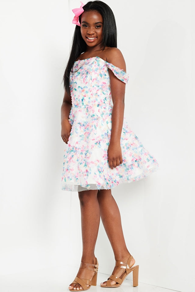 Jovani Kids K26293 Multi Off The Shoulder Fit And Flare Floral Short G Glass Slipper Formals