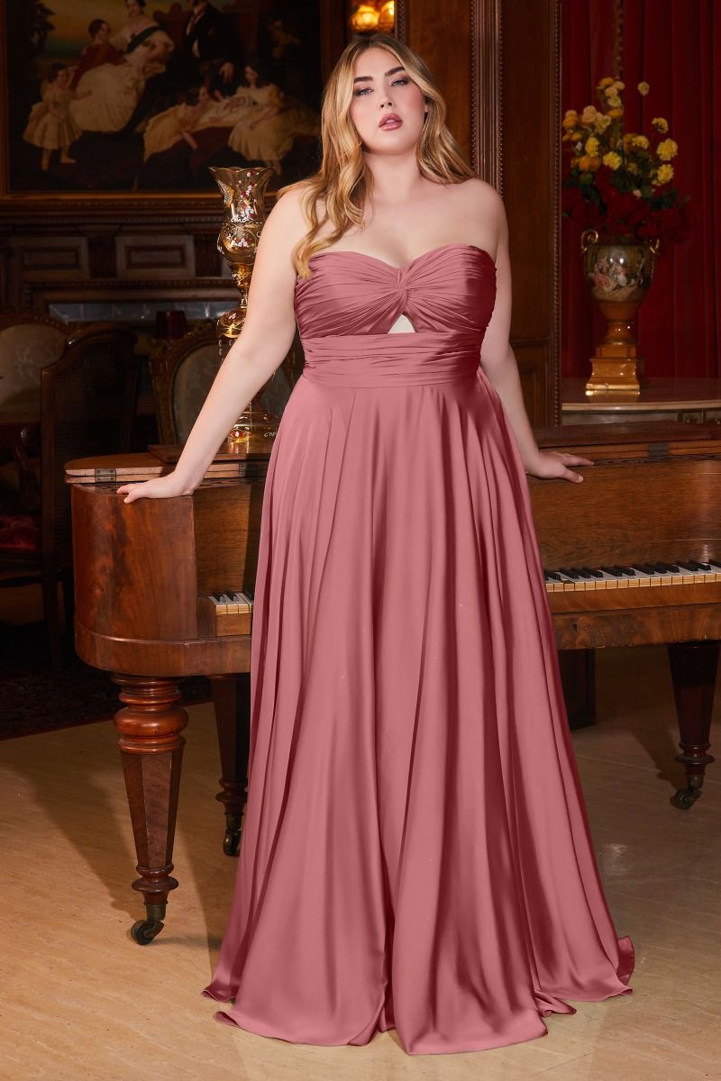 Ladivine 7496C Bridesmaids Dress Curvy Strapless A Line Soft Satin Keyhole Gown