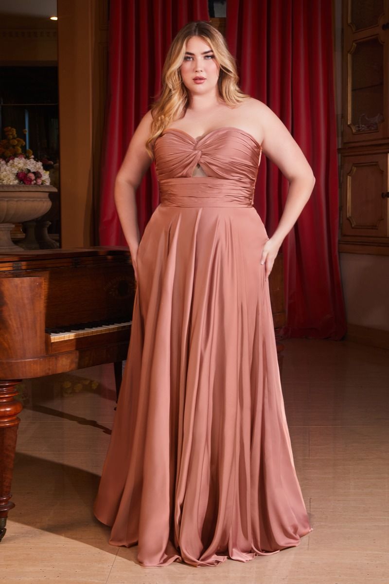 Ladivine 7496C Bridesmaids Dress Curvy Strapless A Line Soft Satin Keyhole Gown