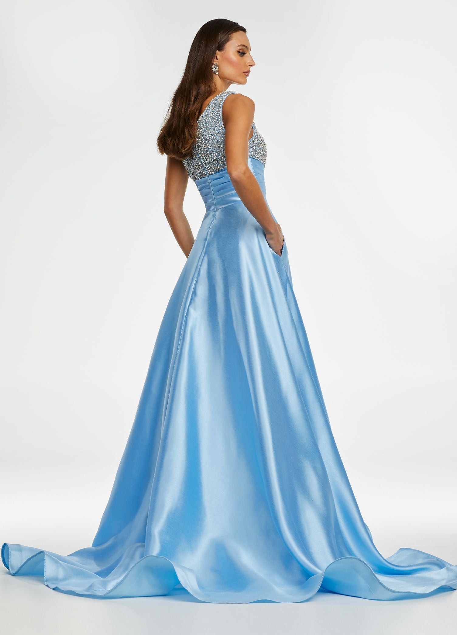 Ashley Lauren 11149 Size 8 Aqua One Shoulder Ball Gown Prom Dress with Glass Slipper Formals