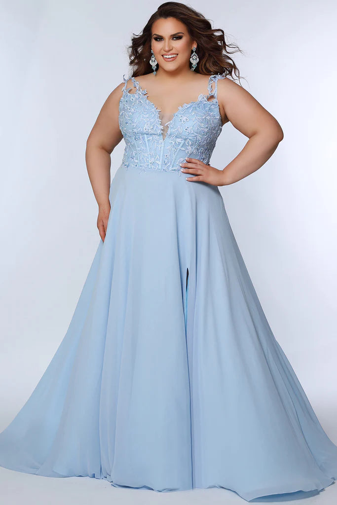 Sky Blue Long Chiffon Prom Dresses with Sleeves Formal Dresses