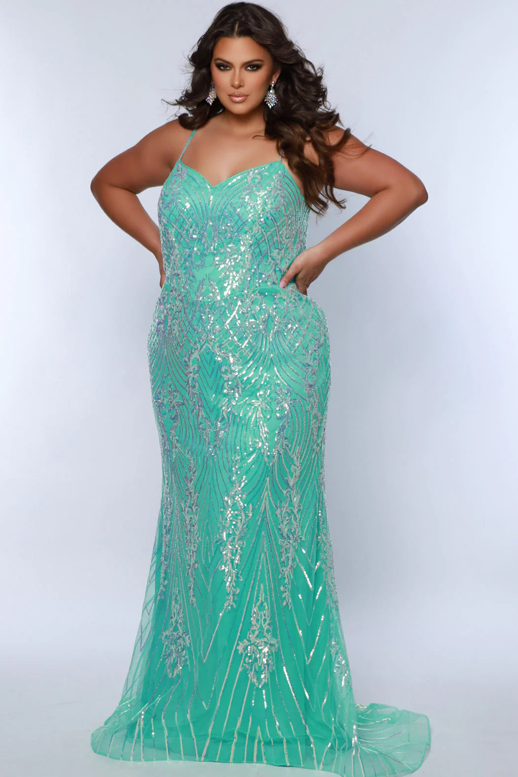 Sydneys Closet SC7366 Long Prom Dress Fitted Plus Size Sequin Train Fo –  Glass Slipper Formals