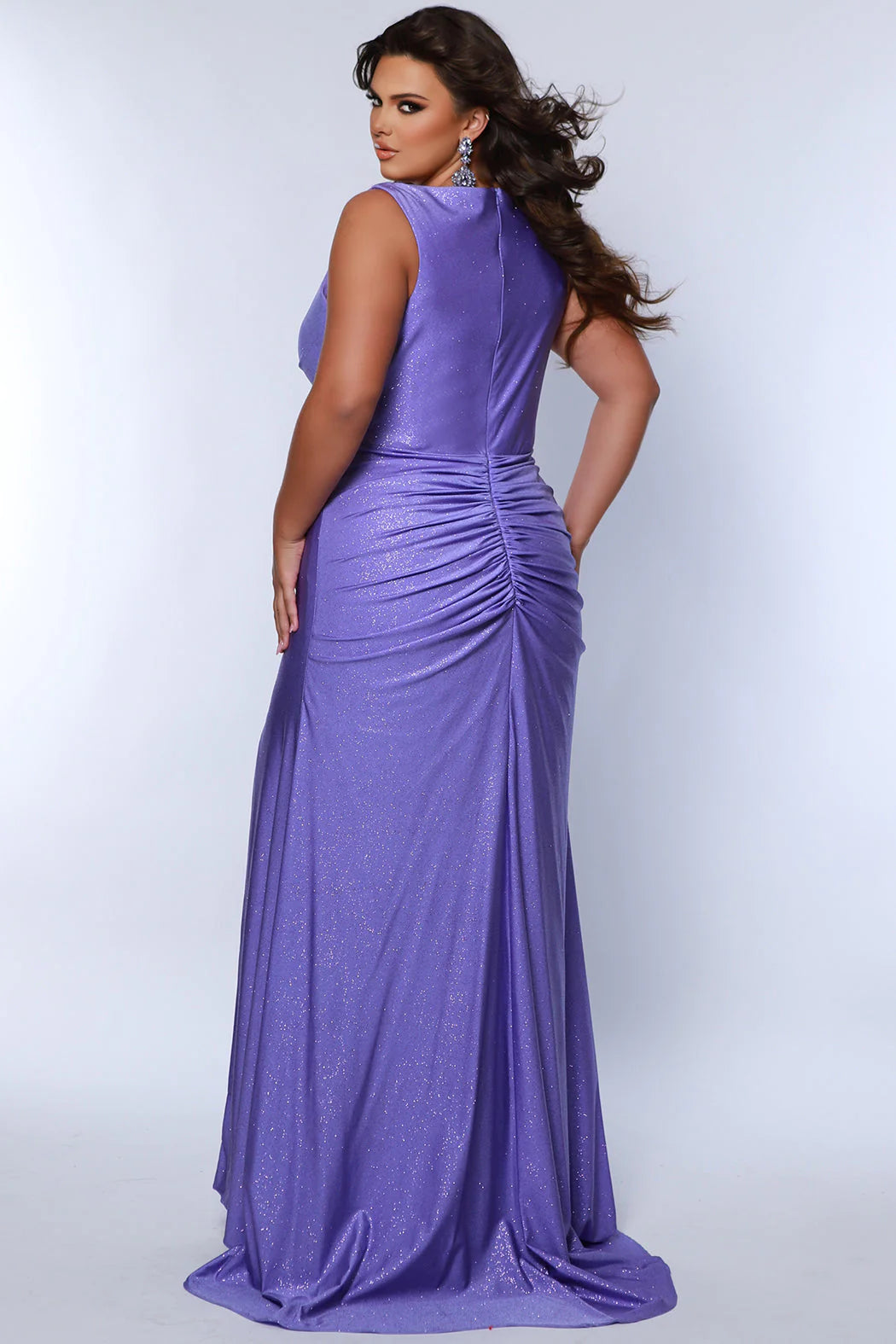 Sydneys Closet SC7369 Long Prom Dress Plus Size V Neck Ruched Slit Tra –  Glass Slipper Formals