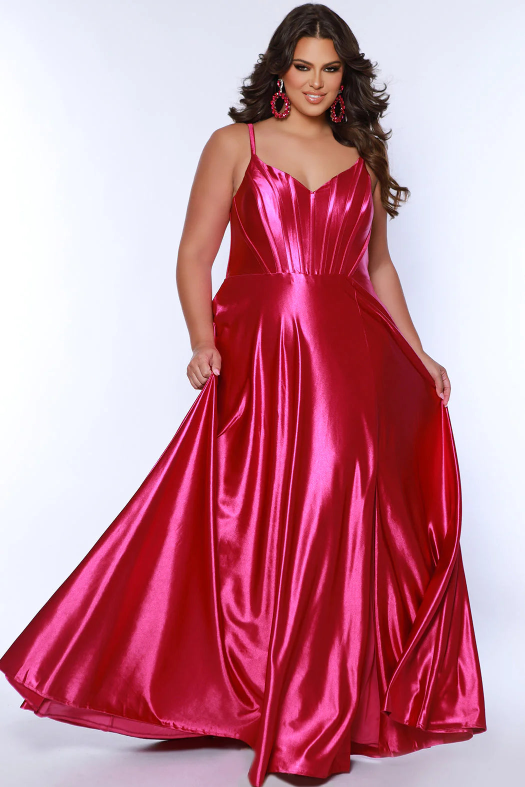 Sydneys Closet SC7380 Long Prom Dress Plus Size Corset V Neck Satin A- –  Glass Slipper Formals