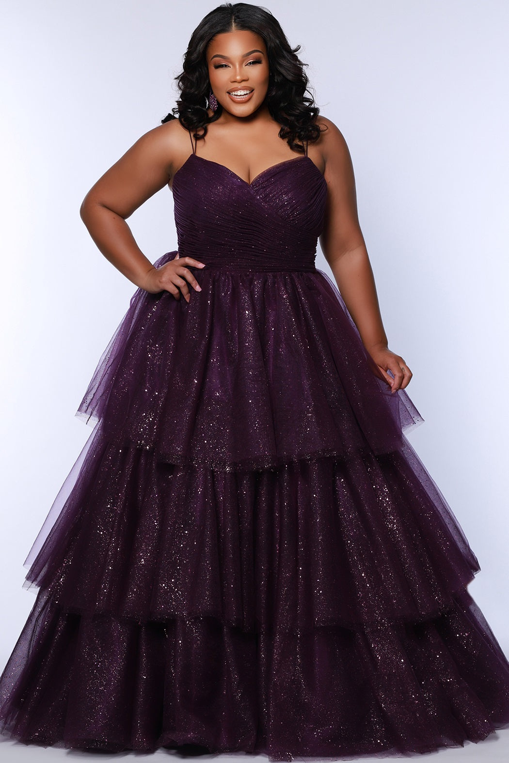 Sydneys Closet SC7392 Long Prom Dress Plus Size Ballgown Sparkle Tulle Pageant Formal Gown