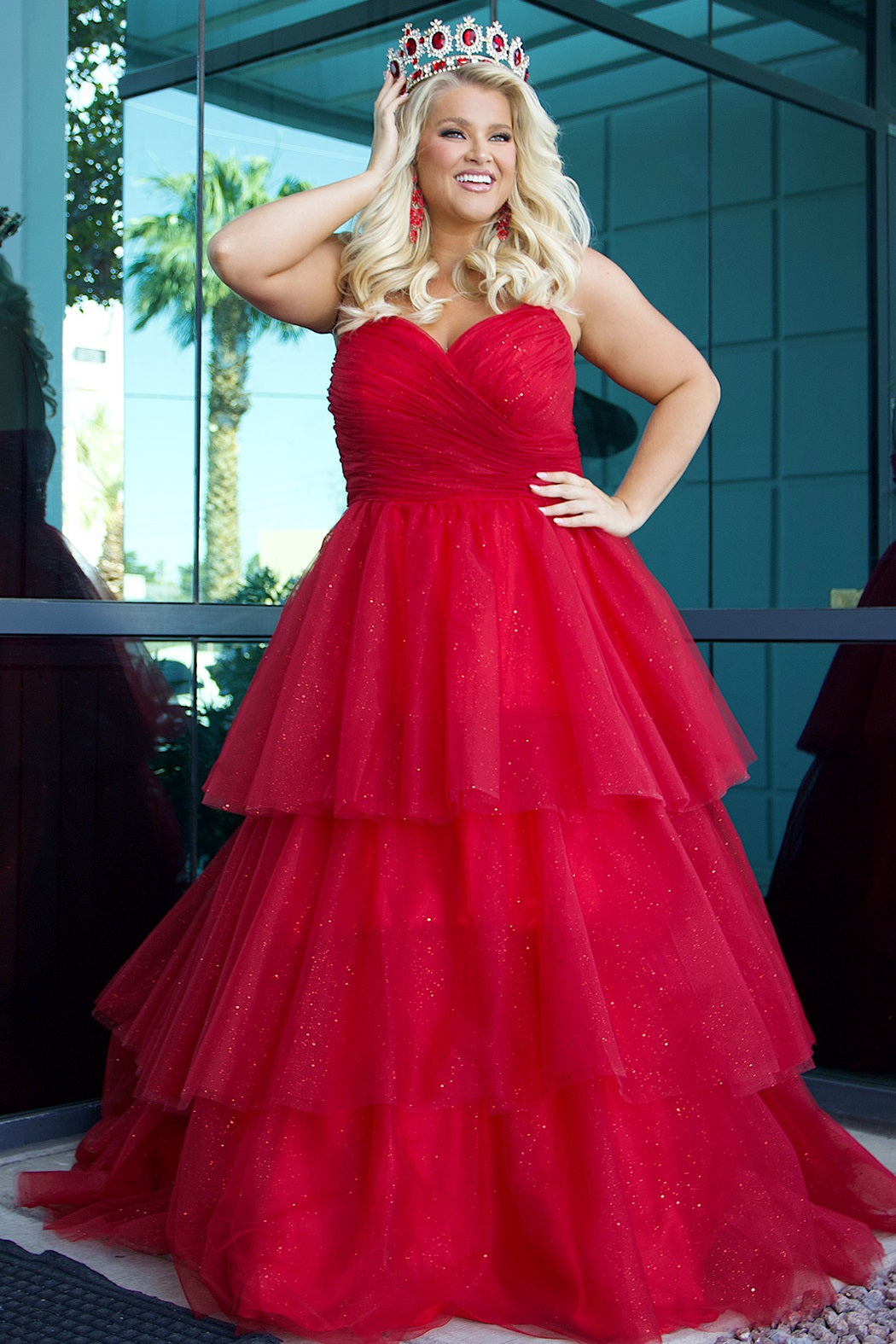 Sydneys Closet SC7392 Long Prom Dress Plus Size Ballgown Sparkle Tulle Pageant Formal Gown