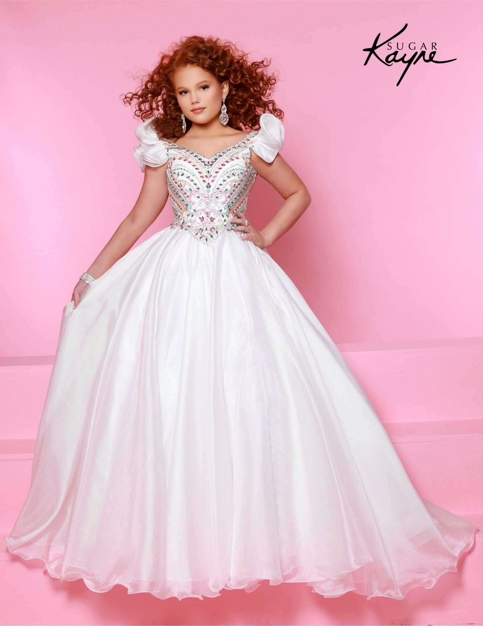 Sugar Kayne C302 Sequin velvet girls ballgown shimmer pageant dress high  neck