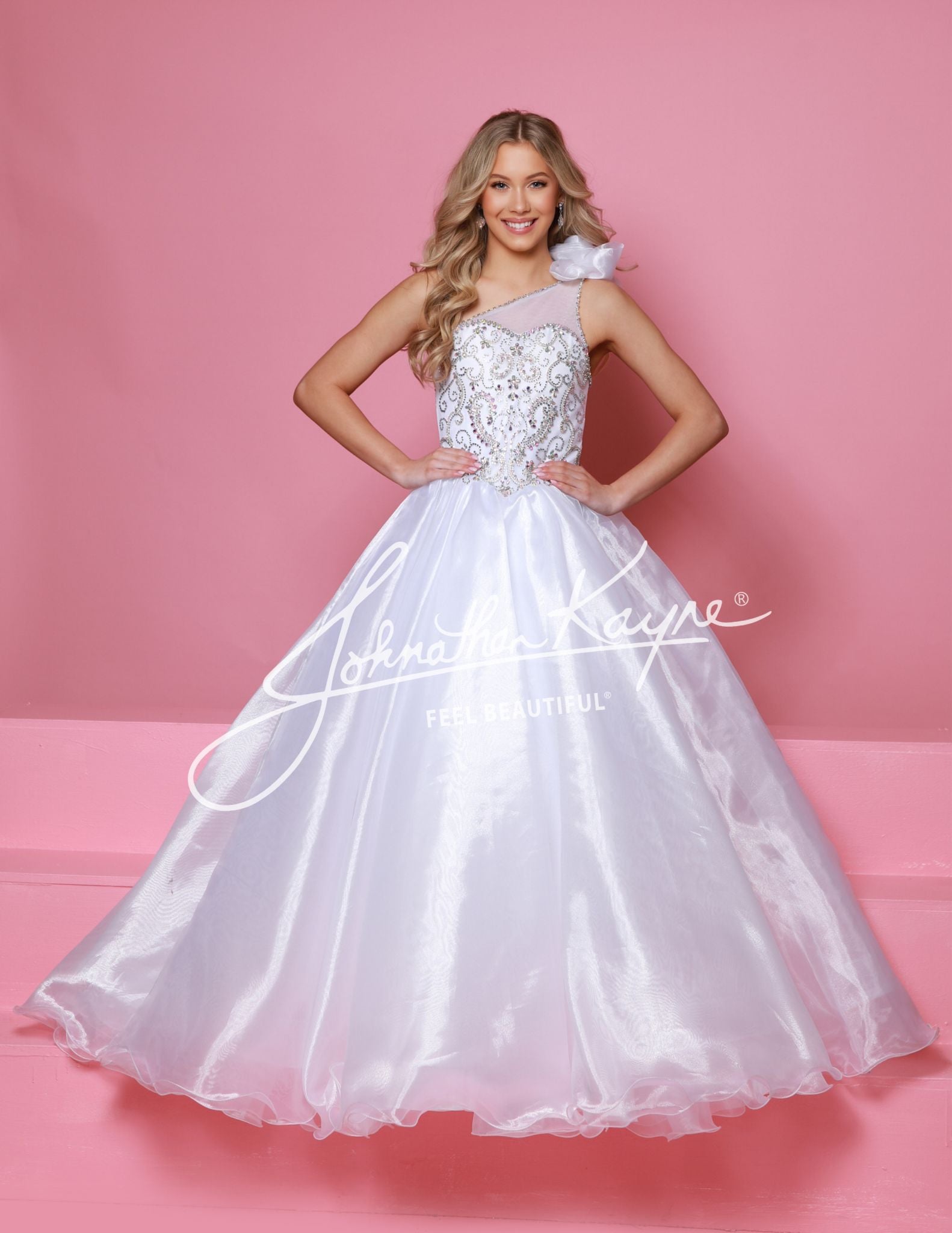 Sugar Kayne C355 Size 2 White Girls Pageant Dress One Shoulder Ballgow ...