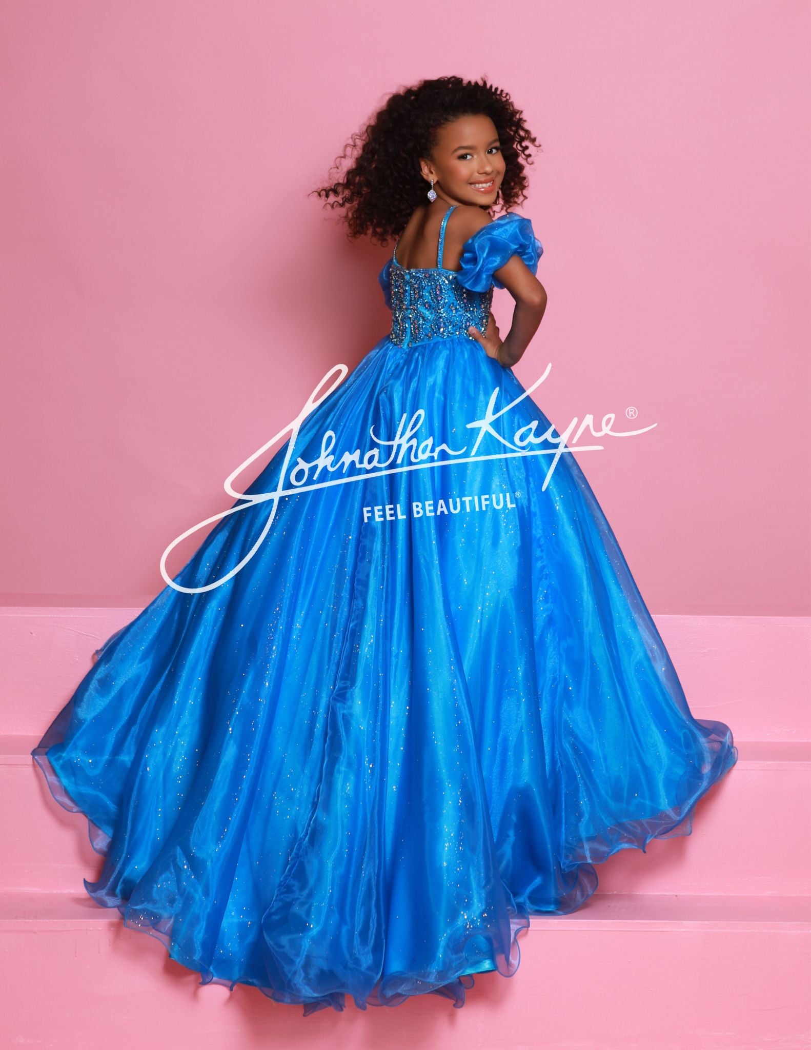 Sugar Kayne C359 Girls Pageant Ballgown Dress Puff Sleeves Glitter Tul –  Glass Slipper Formals