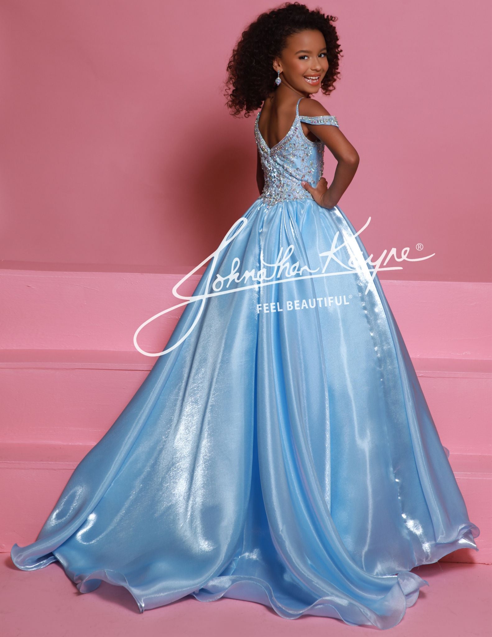 Sugar Kayne C365 Organza Girls Pageant Dress Off the Shoulder Crystal Bodice Formal Gown