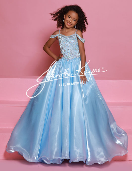 Sugar Kayne C365 Mirror Organza Girls Pageant Dress Off the Shoulder Straps Embellished BodiceElevate your child's pageant look with the Sugar Kayne C365 Organza Girls Pageant Dress. The off-the-shoulder design and crystal bodice add a touch of elegance and sparkle. Made from high-quality organza, this formal gown is not only beautiful but also comfortable for your little one to wear. Perfect for any pageant or special event.