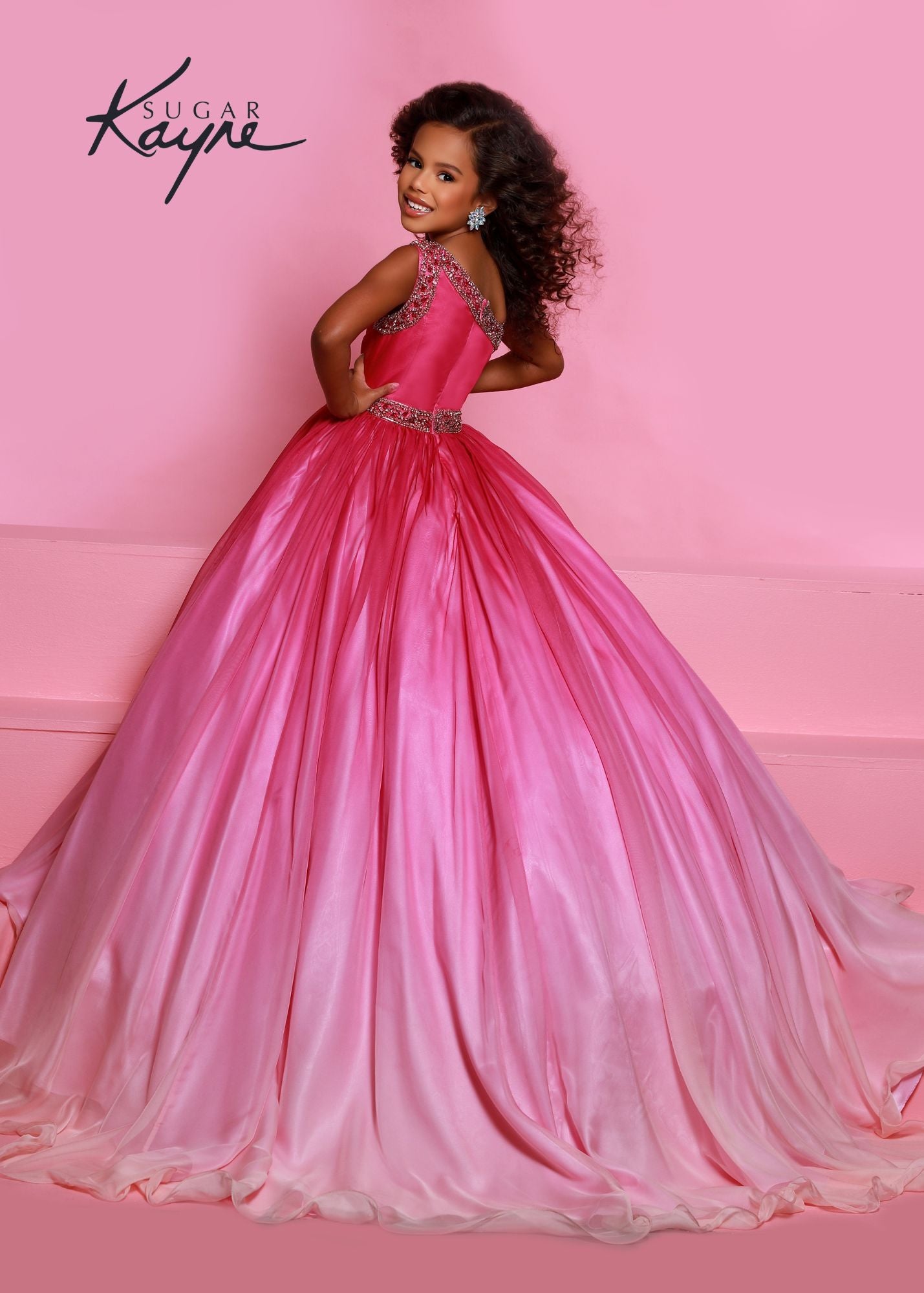 Sugar Kayne C169 Long Girls Pageant Ballgown Ombre One Shoulder