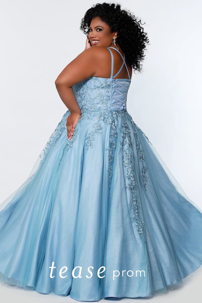 Tease Prom TE2202 Size 18 Bluejay Lace A Line Formal Prom Dress Plus Size  Ballgown