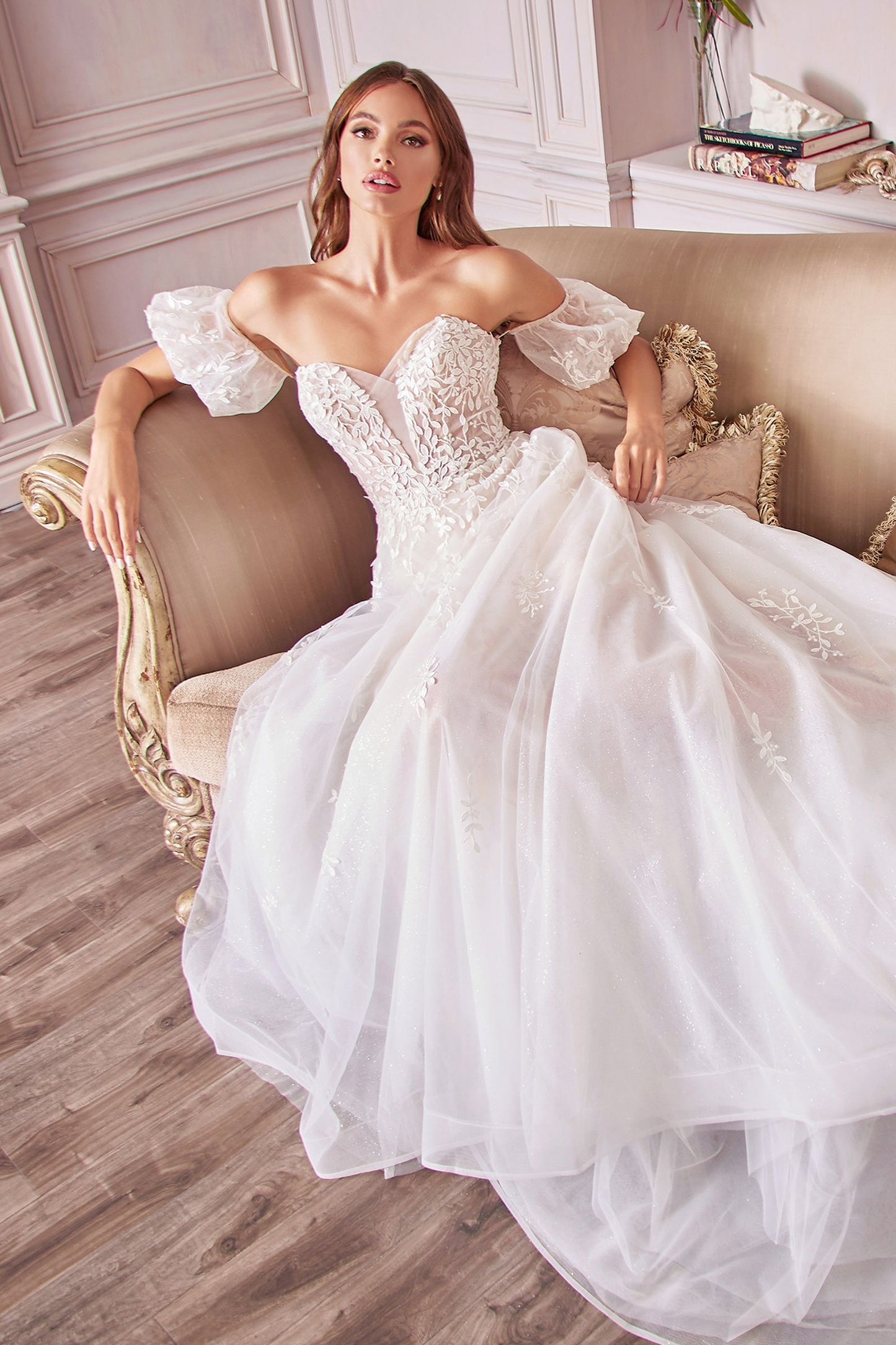 Andrea and Leo Couture A1014 Strapless Wedding Dress Puff Sleeve A line