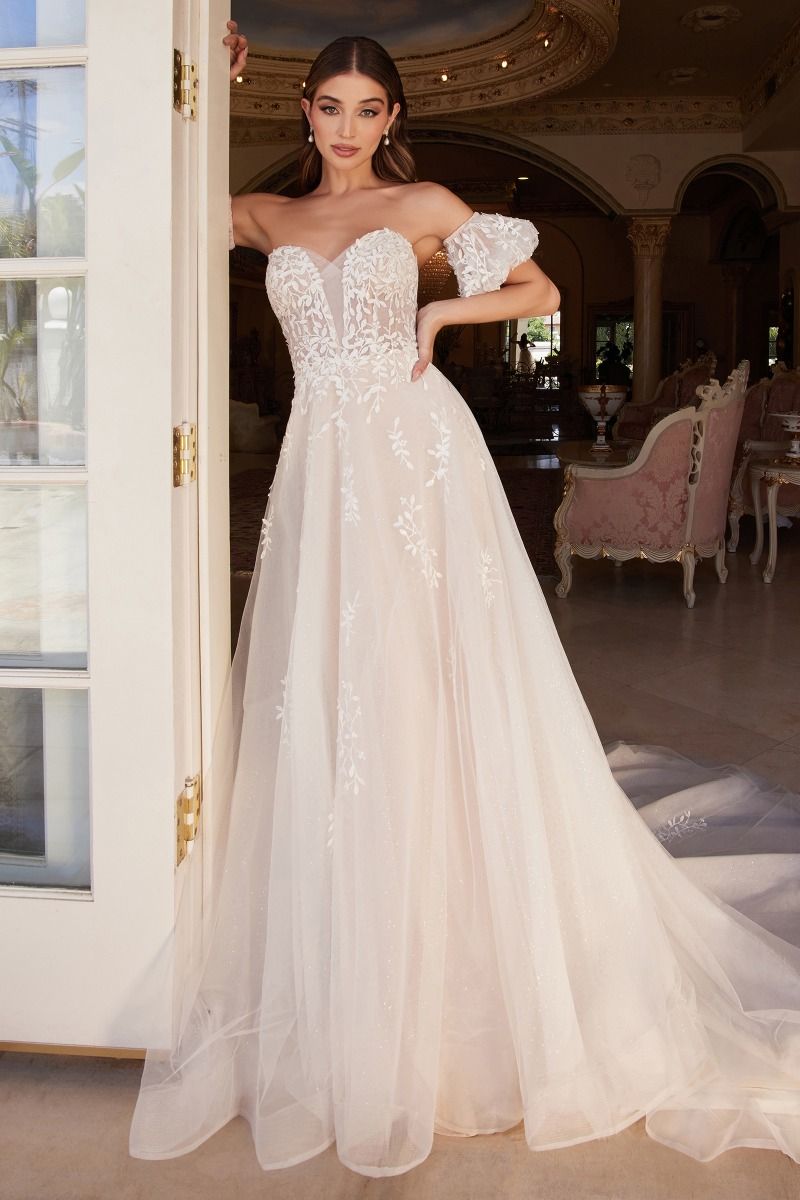 Andrea and Leo Couture A1014 Strapless Wedding Dress Puff Sleeve A line