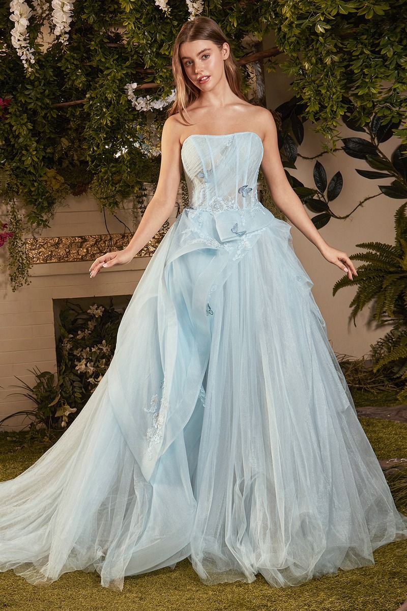 Andrea & Leo Couture A1017 Long Layered Prom Dress Pleated Ruffled Ballgown  Lace Corset Formal Gown