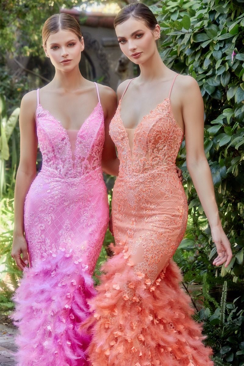 Andrea & Leo Couture a1201 Size 2 Hot Pink Prom Dress Long Fitted Shimmer  Rhinestone 3D Floral Lace Mermaid Corset Backless