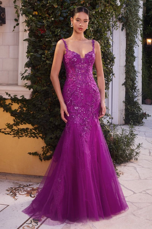 Candice Wang 72321 Size 8 Cobalt Lace Sheer Corset Mermaid Prom Dress –  Glass Slipper Formals
