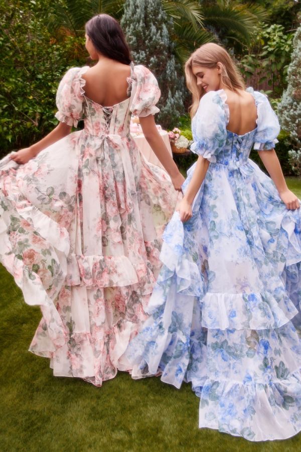 Floral gown with sleeves best sale