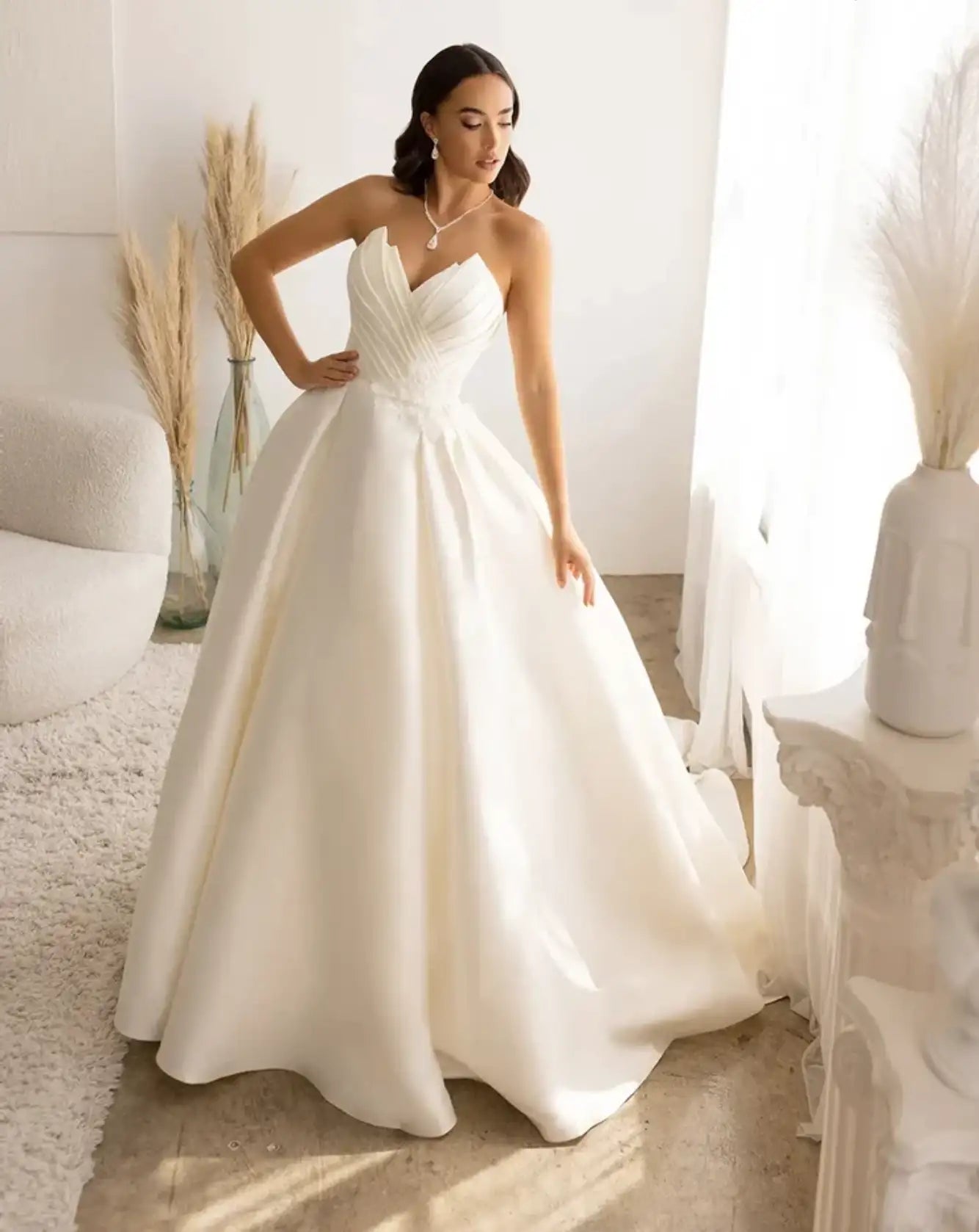 Satin Strapless Natural Waist Ball Gown Wedding Dress