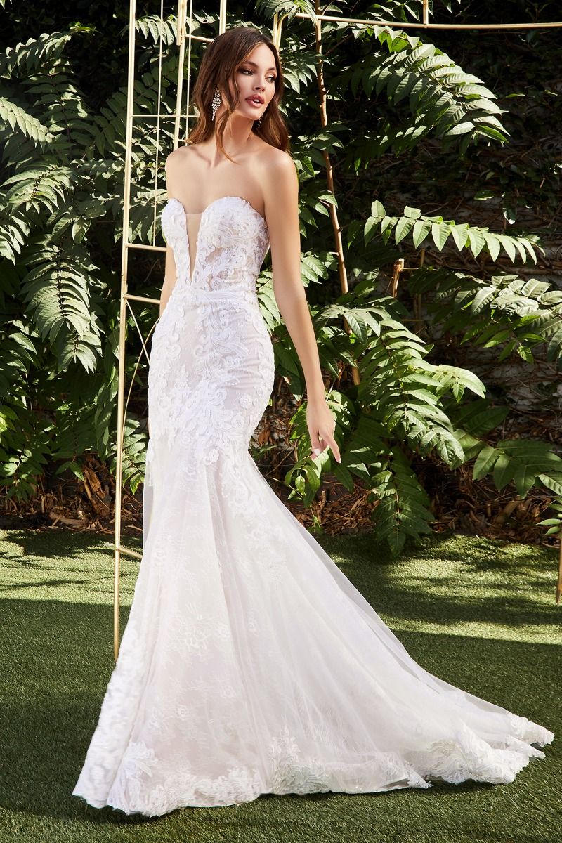 Ladivine CD928 Long Lace Mermaid Wedding Dress Plunging Neckline Bridal Gown