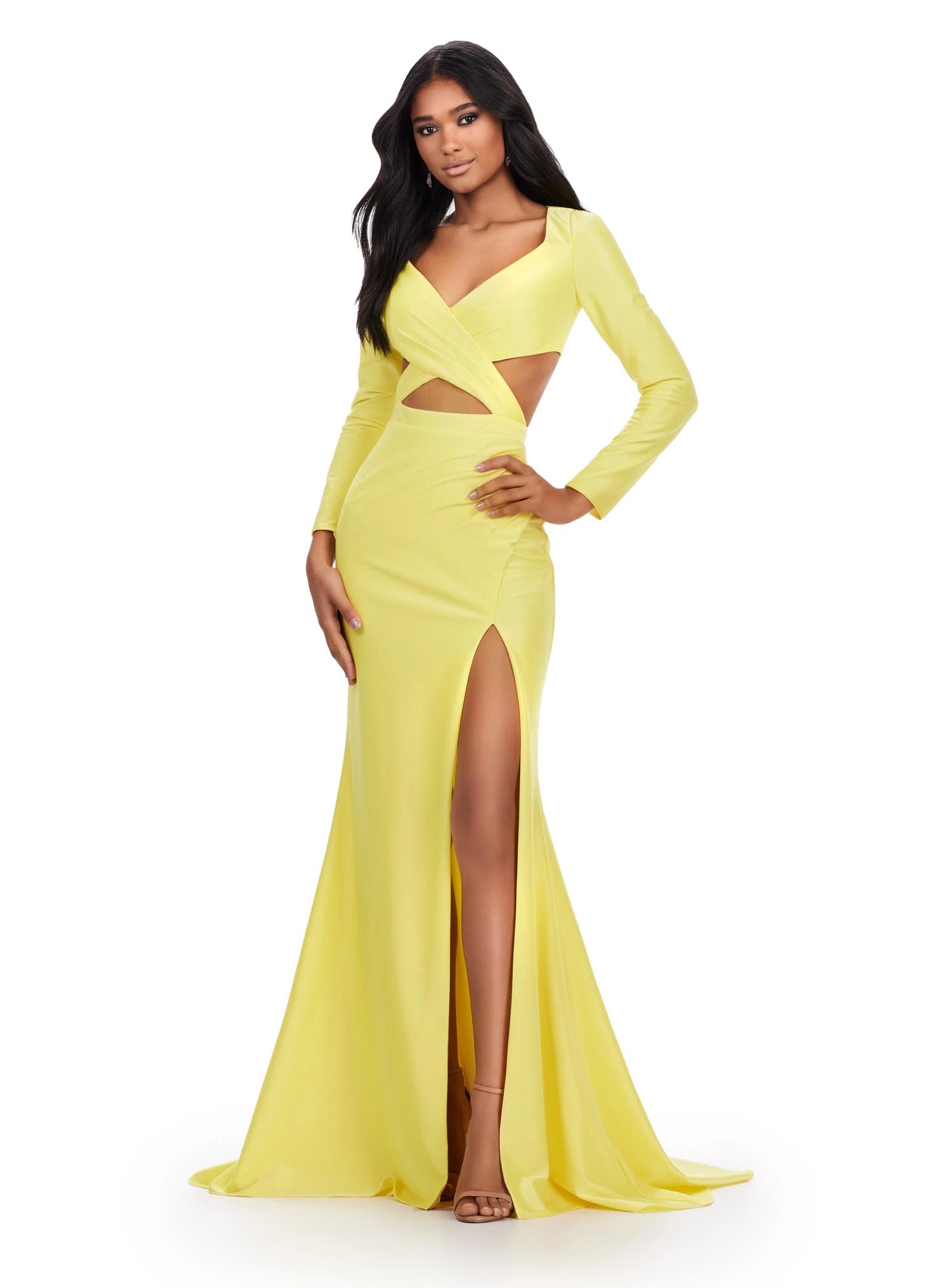 Long sleeve fitted evening gown best sale