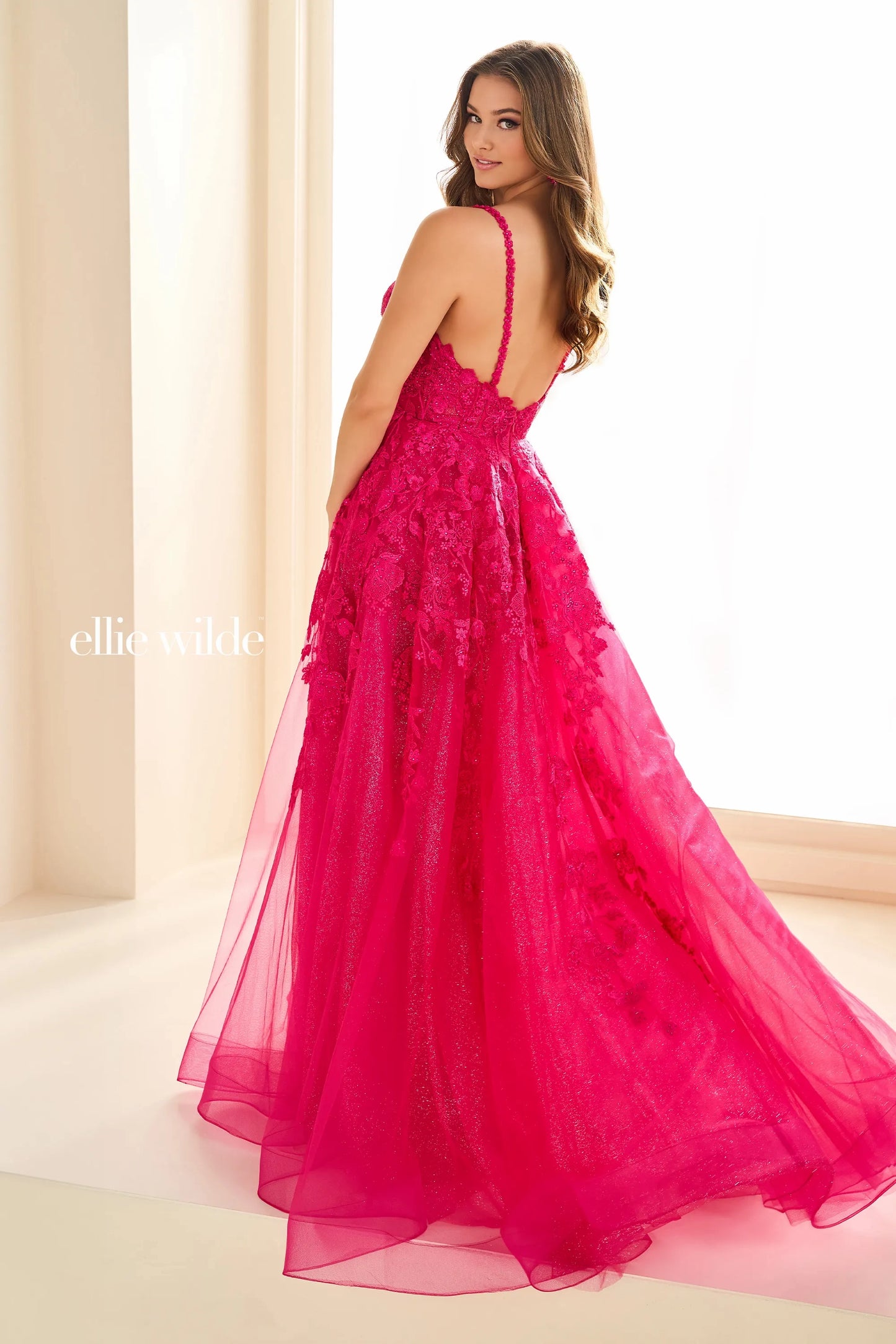 Be the star of the prom in the exquisite Ellie Wilde EW36015 Long Prom Dress. This stunning A-line gown features sheer lace and shimmering details, perfect for any formal occasion. With its beautiful design and comfortable fit, you'll feel confident and elegant all night long. Embrace your inner beauty and shine in this gorgeous ballgown.