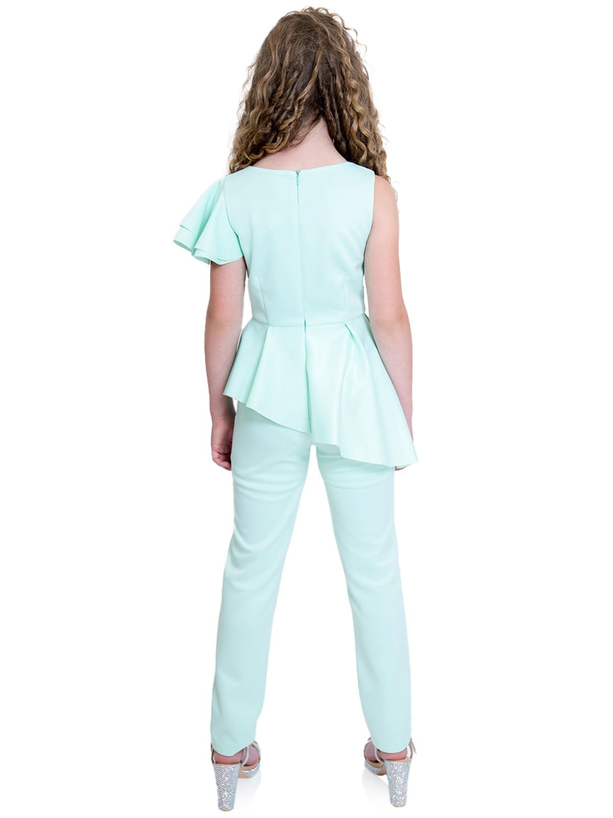 Teal white interview jumpsuit Pageant mint outfit Girls ruffles romper Turquoise casual girls were Custom pageant girls romper with top ruffles